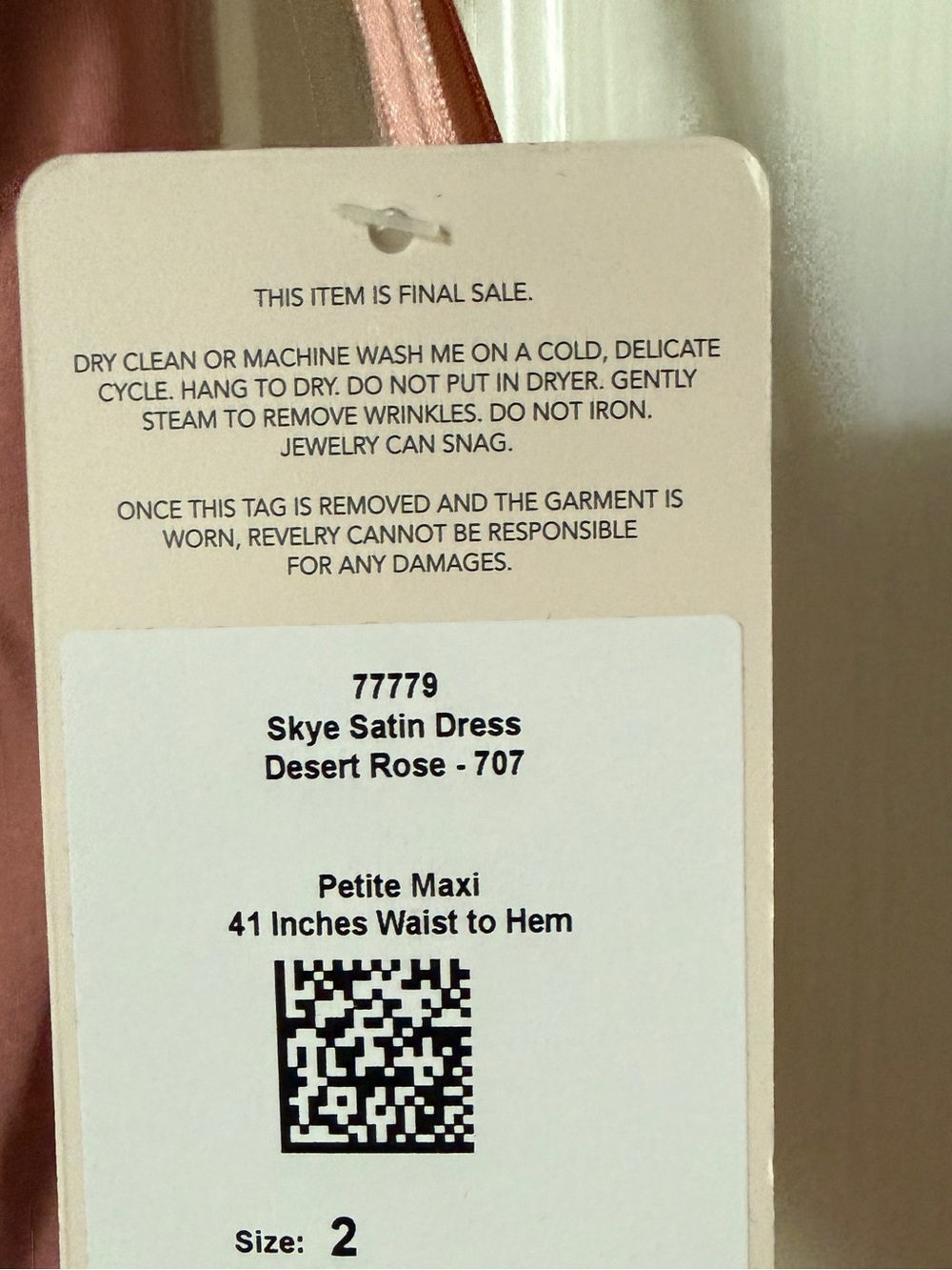 Revelry Skye Satin-Desert Rose NWT - Picture 3 of 5